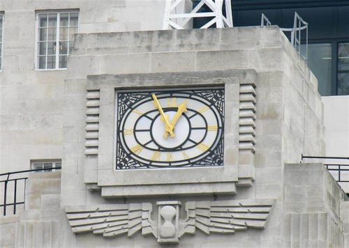 Eric Gill, Detail of clock relief (1933), BBC Broadcasting House in London